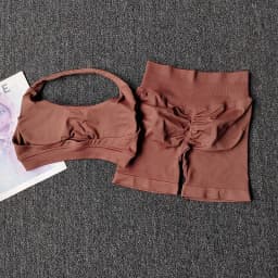 2PCs Peach High Waist Belly Hip Lifting Sports Bras Shorts Suit Gathering Shock-proof Neck Halter Yoga Suit Running Fitness Set