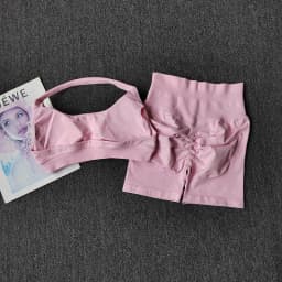 2PCs Peach High Waist Belly Hip Lifting Sports Bras Shorts Suit Gathering Shock-proof Neck Halter Yoga Suit Running Fitness Set