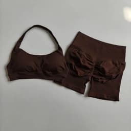 2PCs Peach High Waist Belly Hip Lifting Sports Bras Shorts Suit Gathering Shock-proof Neck Halter Yoga Suit Running Fitness Set