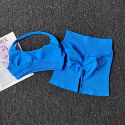 2PCs Peach High Waist Belly Hip Lifting Sports Bras Shorts Suit Gathering Shock-proof Neck Halter Yoga Suit Running Fitness Set