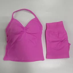 No Logo 2Pcs Gym Set Women Backless Tank Tops High Waist Scrunch Seamless Shorts Gym Suit Fitness Clothes Activewear Workout Set