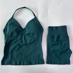 No Logo 2Pcs Gym Set Women Backless Tank Tops High Waist Scrunch Seamless Shorts Gym Suit Fitness Clothes Activewear Workout Set