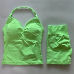 No Logo 2Pcs Gym Set Women Backless Tank Tops High Waist Scrunch Seamless Shorts Gym Suit Fitness Clothes Activewear Workout Set