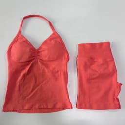 No Logo 2Pcs Gym Set Women Backless Tank Tops High Waist Scrunch Seamless Shorts Gym Suit Fitness Clothes Activewear Workout Set