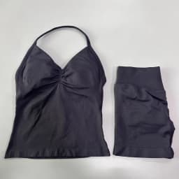 No Logo 2Pcs Gym Set Women Backless Tank Tops High Waist Scrunch Seamless Shorts Gym Suit Fitness Clothes Activewear Workout Set
