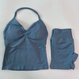 No Logo 2Pcs Gym Set Women Backless Tank Tops High Waist Scrunch Seamless Shorts Gym Suit Fitness Clothes Activewear Workout Set