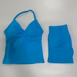 No Logo 2Pcs Gym Set Women Backless Tank Tops High Waist Scrunch Seamless Shorts Gym Suit Fitness Clothes Activewear Workout Set