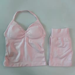 No Logo 2Pcs Gym Set Women Backless Tank Tops High Waist Scrunch Seamless Shorts Gym Suit Fitness Clothes Activewear Workout Set