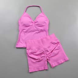 2 Piece Gym Set Woman Backless Halter Tank Top Seamless Booty Shorts Sports Suit Yoga Clothing Active Wear Women Workout Sets