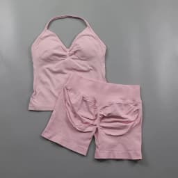 2 Piece Gym Set Woman Backless Halter Tank Top Seamless Booty Shorts Sports Suit Yoga Clothing Active Wear Women Workout Sets