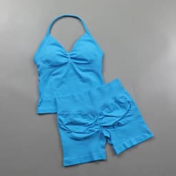 2 Piece Gym Set Woman Backless Halter Tank Top Seamless Booty Shorts Sports Suit Yoga Clothing Active Wear Women Workout Sets