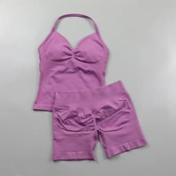 2 Piece Gym Set Woman Backless Halter Tank Top Seamless Booty Shorts Sports Suit Yoga Clothing Active Wear Women Workout Sets