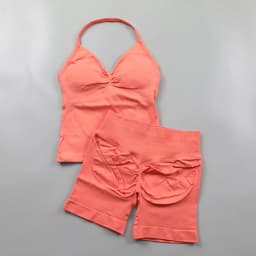 2 Piece Gym Set Woman Backless Halter Tank Top Seamless Booty Shorts Sports Suit Yoga Clothing Active Wear Women Workout Sets