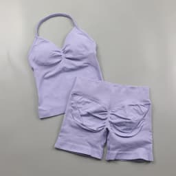 2 Piece Gym Set Woman Backless Halter Tank Top Seamless Booty Shorts Sports Suit Yoga Clothing Active Wear Women Workout Sets