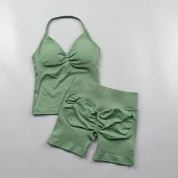 2 Piece Gym Set Woman Backless Halter Tank Top Seamless Booty Shorts Sports Suit Yoga Clothing Active Wear Women Workout Sets