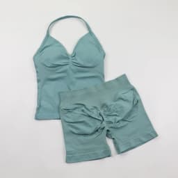 2 Piece Gym Set Woman Backless Halter Tank Top Seamless Booty Shorts Sports Suit Yoga Clothing Active Wear Women Workout Sets