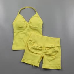 2 Piece Gym Set Woman Backless Halter Tank Top Seamless Booty Shorts Sports Suit Yoga Clothing Active Wear Women Workout Sets