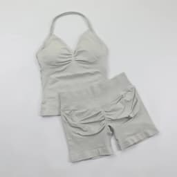 2 Piece Gym Set Woman Backless Halter Tank Top Seamless Booty Shorts Sports Suit Yoga Clothing Active Wear Women Workout Sets
