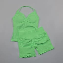 2 Piece Gym Set Woman Backless Halter Tank Top Seamless Booty Shorts Sports Suit Yoga Clothing Active Wear Women Workout Sets