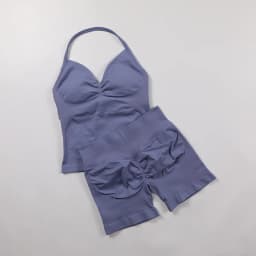 2 Piece Gym Set Woman Backless Halter Tank Top Seamless Booty Shorts Sports Suit Yoga Clothing Active Wear Women Workout Sets