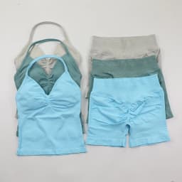 2 Piece Gym Set Woman Backless Halter Tank Top Seamless Booty Shorts Sports Suit Yoga Clothing Active Wear Women Workout Sets