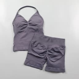 2 Piece Gym Set Woman Backless Halter Tank Top Seamless Booty Shorts Sports Suit Yoga Clothing Active Wear Women Workout Sets
