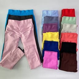 No Logo Gym Leggings Women Seamless Yoga Pants High Waist Low Ribbed Band Fitness Leggings Fitness Sweat Wicking Workout Tights