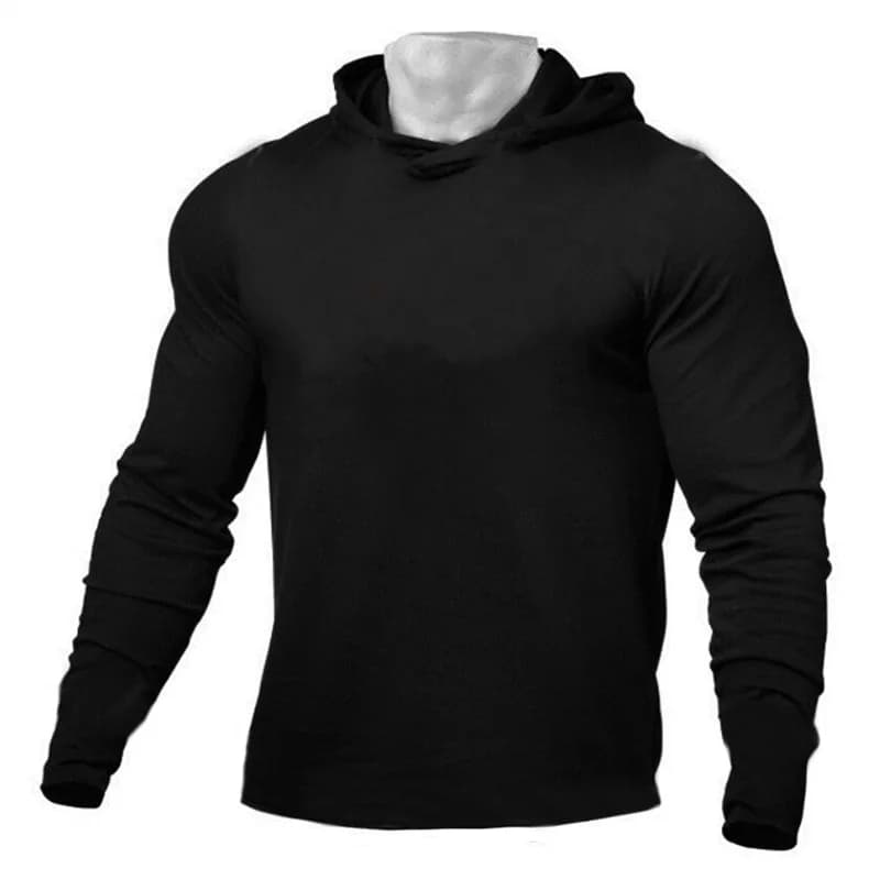 Plain Mens Hooded Running T-shirts Autumn Cotton Fitness Long Sleeve Hoodies Breathable Workout Gym Clothing Sports Muscle Shirt