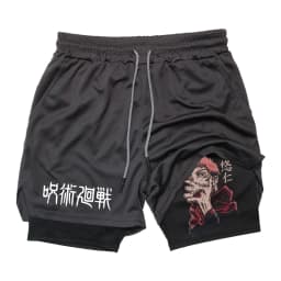 Anime Ryomen Sukuna Gym Shorts 2-In-1 Double Layer Men Workout Sports Jogging Sportwear Training Sport Shorts Male Summer Shorts