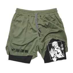 Anime Ryomen Sukuna Gym Shorts 2-In-1 Double Layer Men Workout Sports Jogging Sportwear Training Sport Shorts Male Summer Shorts