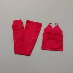 2 Piece Sports Set Women Back Tie Thin Strap Tank Top Crossover Waist Flare Yoga Pants Bootcut Leggings Gym Pilates Workout Suit