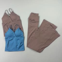2 Piece Sports Set Women Back Tie Thin Strap Tank Top Crossover Waist Flare Yoga Pants Bootcut Leggings Gym Pilates Workout Suit