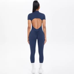Short Sleeved Fitness Jumpsuit for Woman Bodysuits Backless Solid Color Scrunch One-Piece Suit Half Zipper Gym Yoga Sets Womens