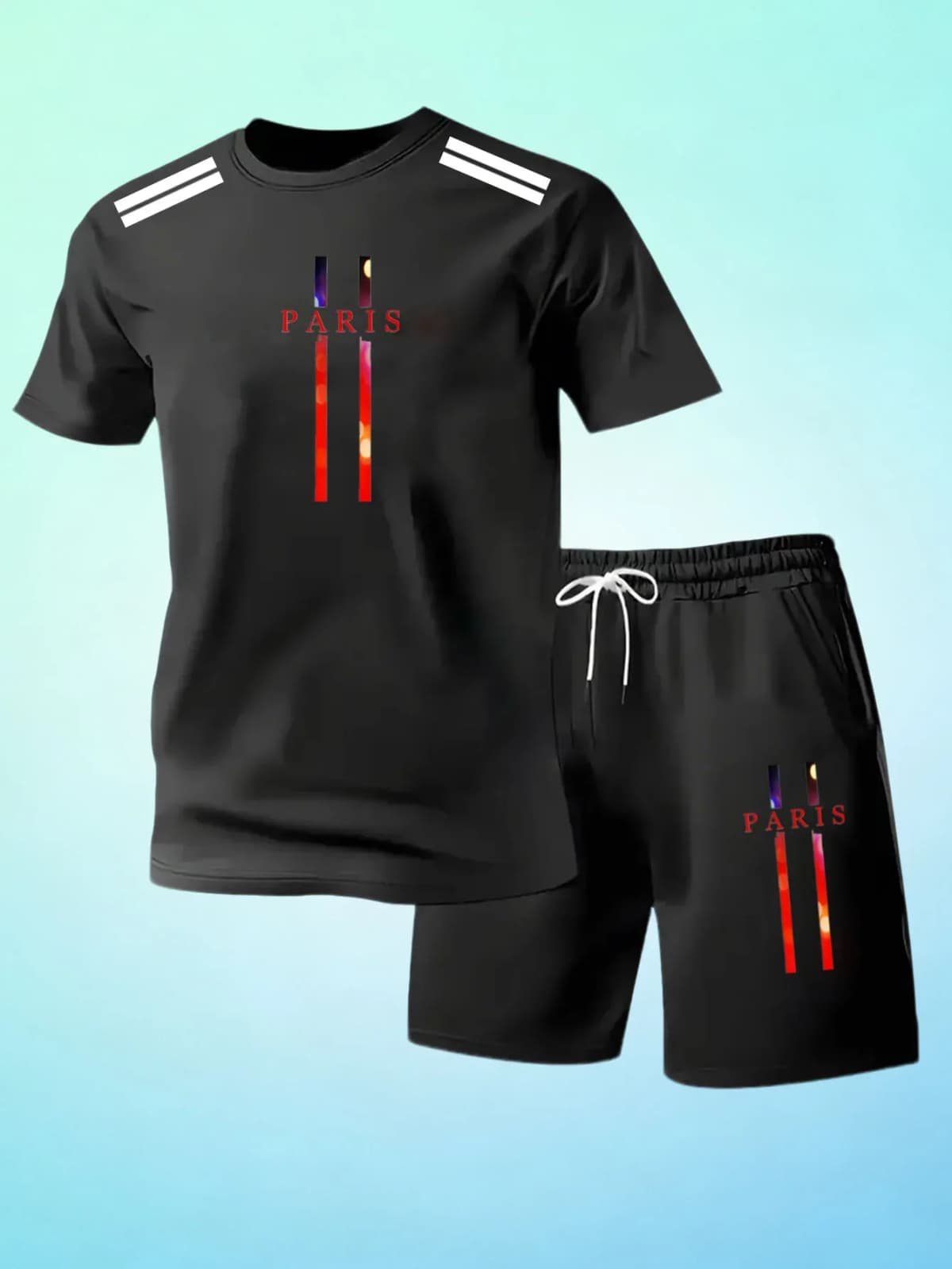 Summer Men's Street Fashion T-Shirts Sets O-Neck Short Sleeve T-Shirt + Shorts Breathable Quick Dry Running Suit Hot Sale