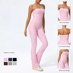 New Summer Women Sleeveless Hang Neck Jumpsuit Backless Flared Activewear Female Yoga Clothes Sport Outfit For Woman Overalls