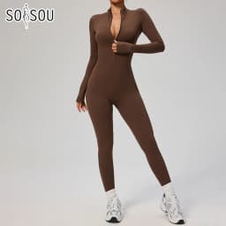 SOISOU Zipper Jumpsuit Women Quick Dry Clothing Sportswear Woman Gym Yoga Sport Sets Spandex Nylon Workout Sets Women Tracksuit