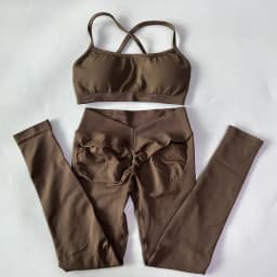 2 Pieces Gym Set For Women Clothes Seamless Scrunch Yoga Leggings Set Backless Sports Bra Fitness Workout Top Yoga Set Outfits