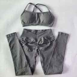 2 Pieces Gym Set For Women Clothes Seamless Scrunch Yoga Leggings Set Backless Sports Bra Fitness Workout Top Yoga Set Outfits