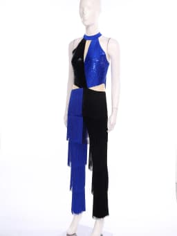 Women Hippie 70s Disco Costume Shiny Sequin Tassel Fringe Pants Retro Party One Piece Jumpsuit Prom Clubwear Latin Dancewear