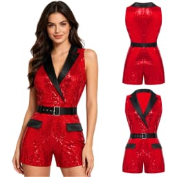 Women Hippie 70s Disco Costume Shiny Sequin Tassel Fringe Pants Retro Party One Piece Jumpsuit Prom Clubwear Latin Dancewear