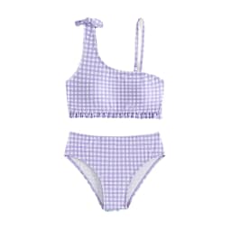 New Summer Kids Split Swimsuit for Girls Bikini Sets 5-14 Years High Waist Purple Plaid Girl Swimwear Bathing Suit