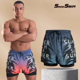 New Swim Trunks for Men Double-layer Swimming Shorts Anti-embarrassment Lined with Professional Beach Pants Adult Swim Gear