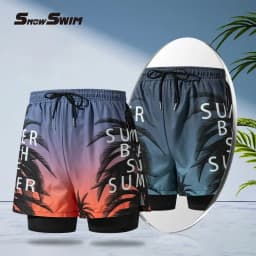 New Swim Trunks for Men Double-layer Swimming Shorts Anti-embarrassment Lined with Professional Beach Pants Adult Swim Gear