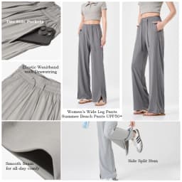 VITALINOVO UPF 50+ Wide Leg Travel Hiking Pants for Women Lightweight Quick-Dry Business Casual Pants for Work Lounge Beach Pant