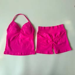 Women Yoga Set Seamless Yoga Longline Strappy Tank Top Scrunch Sports Shorts Gym Clothes Woman Summer Workout Outfit