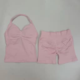 Women Yoga Set Seamless Yoga Longline Strappy Tank Top Scrunch Sports Shorts Gym Clothes Woman Summer Workout Outfit