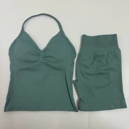 Women Yoga Set Seamless Yoga Longline Strappy Tank Top Scrunch Sports Shorts Gym Clothes Woman Summer Workout Outfit