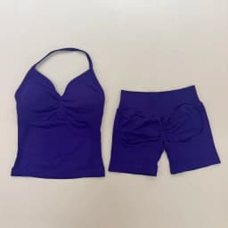 Women Yoga Set Seamless Yoga Longline Strappy Tank Top Scrunch Sports Shorts Gym Clothes Woman Summer Workout Outfit