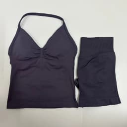 Women Yoga Set Seamless Yoga Longline Strappy Tank Top Scrunch Sports Shorts Gym Clothes Woman Summer Workout Outfit