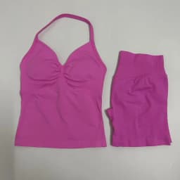 Women Yoga Set Seamless Yoga Longline Strappy Tank Top Scrunch Sports Shorts Gym Clothes Woman Summer Workout Outfit